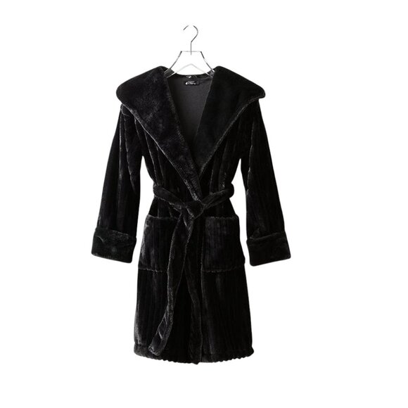 PeachyMink™ by PeachSkinSheets® Luxury Faux Mink Robe – Size M (Black) - Picture 1 of 10